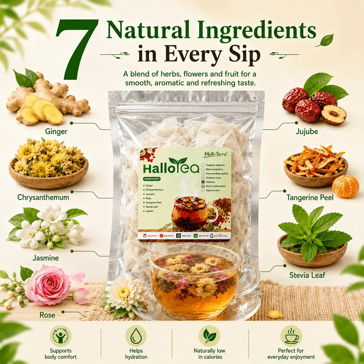 Hallo Ginger Flower Wellness Tea angle 4